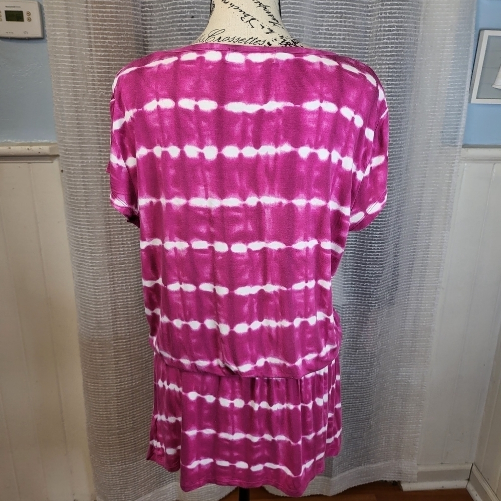 Michael Kors Fuschia White Tie Dye Tunic Top Large - Picture 5 of 9